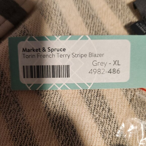 Market & Spruce Torin French Terry Blazer Blue Gray / Ivory‎ Striped XL NEW - Picture 11 of 16
